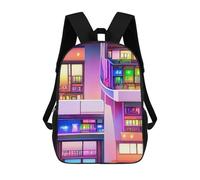 sinyumoney Neon Cityscape Nightscape 3D Printed Children's School Backpack for Kids Travel Rucksacks Book Bags Kids School Bag 17inch