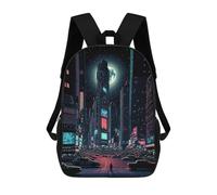 sinyumoney Neon Cityscape Under The Moon 3D Printed Children's School Backpack for Kids Travel Rucksacks Book Bags Kids School Bag 17inch