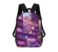 sinyumoney Neon Cityscape Vibrant Nightscape Print Children's Backpack School Bag for Adult And Kids Travel Daypack 17inch