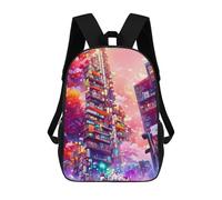 sinyumoney Neon Cityscape Vibrant Skyscrapers -1 School Bags Work Laptop Backpack Rucksack Bag for Campus Outdoor Travel Sports 17inch