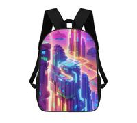 sinyumoney Neon Cityscape Vibrant Skyscrapers Kids Backpack, Backpack School Bag, Backpacks Kids School 3D Printed School Bags for Elementary And Middle School Students Teens Birthday Gift 17inch