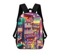 sinyumoney Neon Cityscape Vibrant Urban Architecture School Bag 3D Printed Children's School Backpack Casual Fashion Travel Backpacks for Kids School Students 17inch