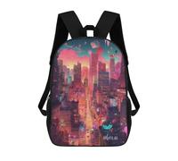 sinyumoney Neon Cityscape Vibrant Urban Fantasy -3 School Backpack Computer Rucksack for School/Work/Travel for School/Work/Travel 17inch
