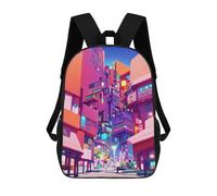 sinyumoney Neon Cityscape Vibrant Urban Landscape -3 School Bags Rucksack Casual Daypacks School Work Travel Bag for Men, Women & Teenage Boys 17inch