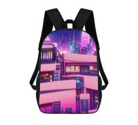 sinyumoney Neon Cityscape Vibrant Urban Landscape -4 Backpack School Backpack Kids School Bag Large Capacity Kids Backpack for School Rucksack 3D Book Bag Gifts for Kids 17inch