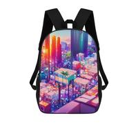 sinyumoney Neon Cityscape Vibrant Urban Landscape -5 Print Children's Backpack School Bag for Adult And Kids Travel Daypack 17inch