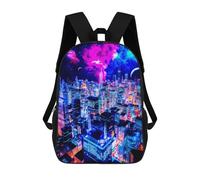 sinyumoney Neon Cityscape Vibrant Urban Night Skyline Kids School Backpack 3D Printed Fashion School Bag Casual School Bag for Boys Elementary And Middle School Students 17inch