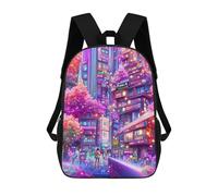 sinyumoney Neon Cityscape with Cherry Blossoms 3D Printed School Bag Children's School Backpack Schoolbags Travel Backpacks Casual Fashion Bag for Kids School Students 17inch