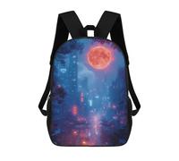 sinyumoney Neon Cityscape with Full Moon Backpack Kids School Bag Boys Cartoon 3D Print Students Schoolbag Laptop Daypack for Boys Girls 17inch