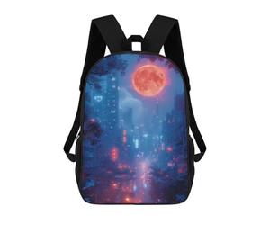 sinyumoney Neon Cityscape with Full Moon Backpack Kids School Bag Boys Cartoon 3D Print Students Schoolbag Laptop Daypack for Boys Girls 17inch
