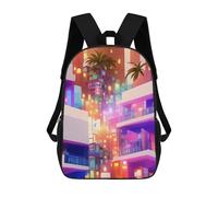 sinyumoney Neon Cityscape with Palm Trees -1 Backpacks 3D Printed Kids School Backpack Outdoor Casual Daypack Fashion Casual Children Backpacks Cute Travel Bags 17inch