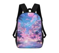 sinyumoney Neon Cityscape with Palm Trees Backpack School Large School Backpack for Boys for Teenage Girls Boys Women Men 17inch