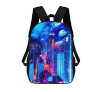 sinyumoney Neon Cityscape with Planets School Bag 3D Printed Backpacks Fashion Kids School Backpack Boys Rucksacks for Boys Middle School Students 17inch