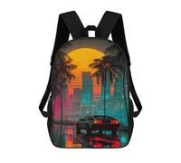 sinyumoney Neon Cityscape with Retro Car -2 Backpack School Bag Business Durable Laptop Bag for Boys/Girls/Teenagers 17inch