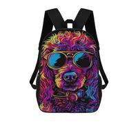 sinyumoney Neon Cool Dog Sunglasses Art Print 3D Printed 17inch Kids School Backpack School Bag Fashion Rucksacks for Boys Elementary And Middle School Students