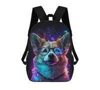sinyumoney Neon Corgi Glasses Art Print -2 17 Inch Backpacks Kids Schoolbag,3D Printed Elementary And Middle School Students Backpacks for Boys Girls