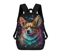 sinyumoney Neon Corgi Glasses Art Print -3 School Backpack High Secondary School Bags Casual Backpack for Girl, Teen Girls 17inch