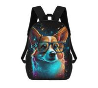 sinyumoney Neon Corgi Glasses Art Print Children's 17 Inch School Backpack 3D Printed Anime Movies for Kids Travel Rucksacks Book Bags Kids School Bag