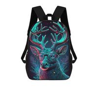 sinyumoney Neon Deer with Glasses Art Print Backpack School Bag Lightweight Casual Daypack School Backpacks for School/Work/Travel 17inch