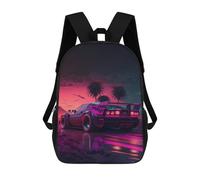sinyumoney Neon Desert Drive Kids School Backpack School Bag 3D Printed School Bag for Boys Elementary And Middle School Students 17inch