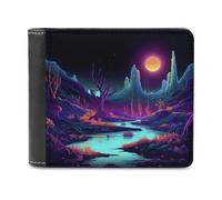 sinyumoney Neon Desert Oasis 3D Print Men's Wallet Card Slots Coin Leather RFID Banknote Compartments Minimalist Style Purse Gifts 11.7cm*9.5cm