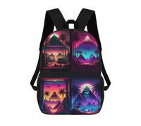 sinyumoney Neon Desert Pyramids Backpacks Kids Student Schoolbag,3D Printed Backpacks,Elementary And Middle School Students Backpacks for Boys Girls 17inch