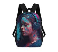 sinyumoney Neon Dreams Artistic Headphones School Bag Bookbag 3D Printed Children's Backpacks for Kids Boy Girl Book Bags Kids School Bag Travel Rucksacks 17inch