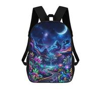 sinyumoney Neon Dreamscape with Moon And Flowers Kids Backpack 17 Inch School Bag 3D Printed Cartoon School Backpacks for Boys And Teenager School Students