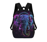 sinyumoney Neon Elephant Headphones Art Print-3 Children's Backpacks School Backpack 3D Printed for Kids Travel Rucksacks Book Bags Kids 17inch School Bag