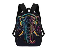 sinyumoney Neon Elephant Headphones Art Print 3D Printed 17inch School Bag Children's School Backpack Travel Backpacks Casual Fashion Bag for Kids School Students