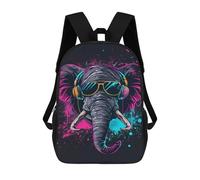 sinyumoney Neon Elephant Headphones Art Print Backpack School Rucksack Casual Daypacks School Work Travel Bag for Men, Women & Teenage Boys 17inch