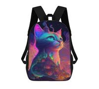 sinyumoney Neon Fantasy Cat Castle Children's School Backpack 3D Printed for Kids Travel Rucksacks Book Bags Kids School Bag 17inch