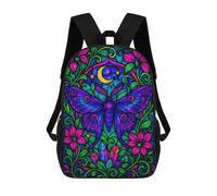 sinyumoney Neon Fantasy Stained Glass Moth with Moon School Backpack Large Lightweight Casual Backpack for Boys/Girls/Teenagers 17inch