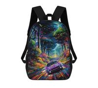 sinyumoney Neon Forest Drive Kids Backpack,School Backpack Kids School Bag 3D Printed Cartoon Large Capacity Backpack for Kids Boys And Girls 17inch