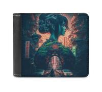 sinyumoney Neon Forest Gate 3D Print PU Leather Men's Wallet Multiple Slots Leather RFID Stylish Durable Wallets Craftsmanship Gifts 11.7cm*9.5cm