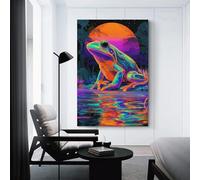sinyumoney Neon Frog Reflections-1 Canvas Artwork for Wall Cute Room Decor Ready to Hang Wall Pictures 24x36inch(60x90cm)