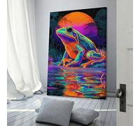 sinyumoney Neon Frog Reflections-1 Wall Pictures Living Room Wall Decor Ready to Hang for Bathroom Toilet Decor Large Canvas Wall Art for Living Room 24x36inch(60x90cm)