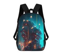sinyumoney Neon Future Cityscape -1 Kids School Backpack 3D Printed Backpacks Fashion School Bag Rucksacks for Boys Elementary And Middle School Students 17inch