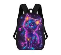 sinyumoney Neon Galaxy Kitten Rucksacks 3D Printed Children 17inch Backpacks Fashion Casual Daypack Travel Bags Outdoor Casual Daypack for Boy And Girl