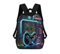 sinyumoney Neon Gaming Console Artwork Kids Backpack,School Backpack Kids School Bag 3D Printed Cartoon Large Capacity Backpack for Kids Boys And Girls 17inch