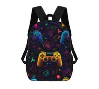 sinyumoney Neon Gaming Controllers-4 Kids Backpack,School Backpack Kids School Bag 3D Printed Cartoon Large Capacity Backpack for Kids Boys And Girls 17inch