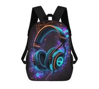 sinyumoney Neon Gaming Headphones Art School Bag Bookbag 3D Printed Children's Backpacks for Kids Boy Girl Book Bags Kids School Bag Travel Rucksacks 17inch