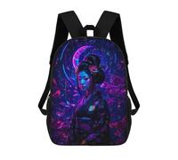 sinyumoney Neon Geisha with Floral Background Japan Backpack School Bag Large Water Resistant Laptop Backpack for Teenage Girls Boys Women Men 17inch