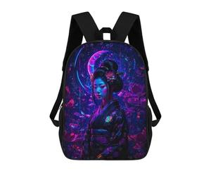 sinyumoney Neon Geisha with Floral Background Japan Children's Backpacks School Backpack 3D Printed for Kids Travel Rucksacks Book Bags Kids 17inch School Bag