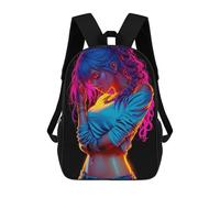 sinyumoney Neon Girl Portrait Children's 17 Inch School Backpack 3D Printed Cool Knapsack for Kids Travel Rucksacks Book Bags Kids School Bag