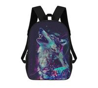 sinyumoney Neon Glitch Wolf 3D Printed Children's School Backpack for Kids High Capacity Travel Rucksacks Book Bags Kids School Bag Back Pack 17inch