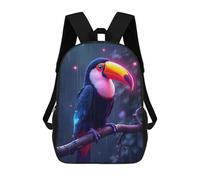 sinyumoney Neon Glowing Toucan in The Rain Backpacks Kids School Backpack School Bag 3D Printed School Bag for Boys Elementary And Middle School Students 17inch