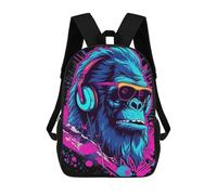 sinyumoney Neon Gorilla Headphones Art Print Kids School Backpack 3D Printed Fashion School Bag Casual School Bag for Boys Elementary And Middle School Students 17inch