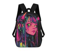 sinyumoney Neon Headphones Art Print Backpack School Bag Large School Backpack for Boys - Perfect for Travel, Work And Daily Use 17inch