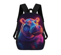 sinyumoney Neon Hippo Art Print Backpack School Bag Lightweight Casual Daypack School Backpacks for School/Work/Travel 17inch